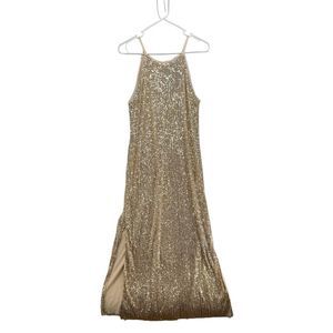 LaLaron Gold Cocktail Dress Small Sequin Evening Gala Slit‎